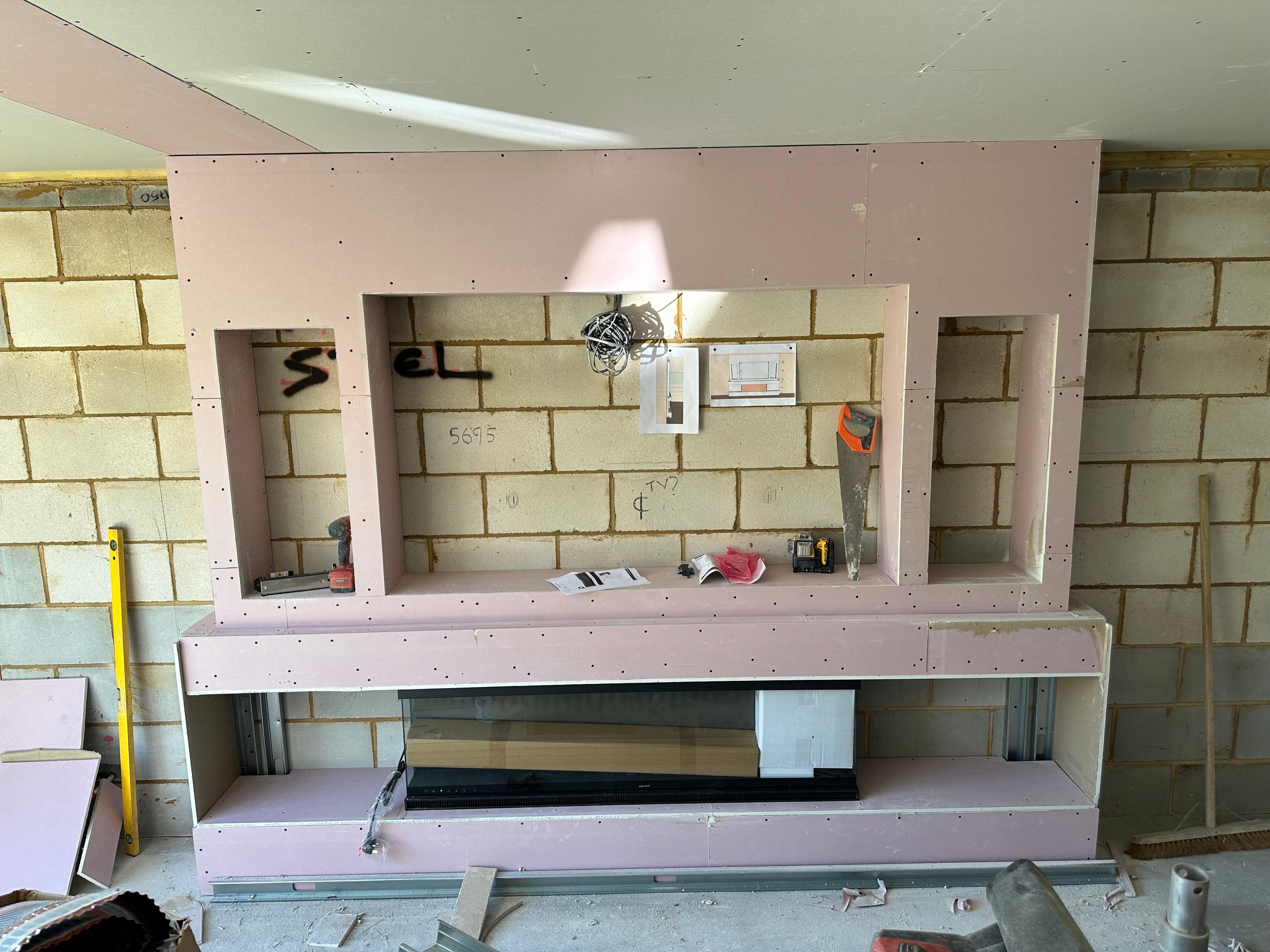 Professional media wall plasterboard installation